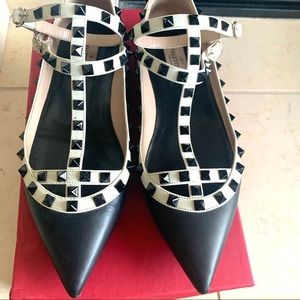 Valentino Black and White Studded Flats
